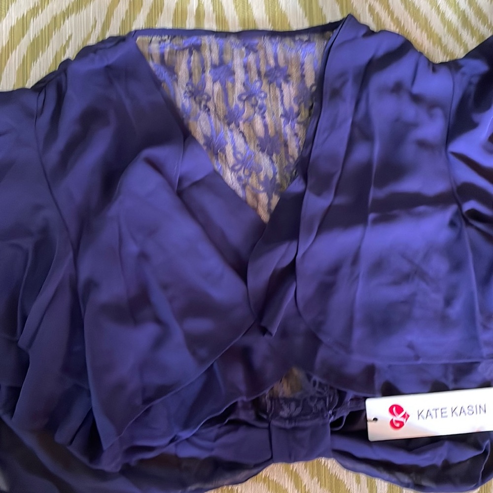NWT blue lace insert shrug; cropped; flowy and ruffled sleeves